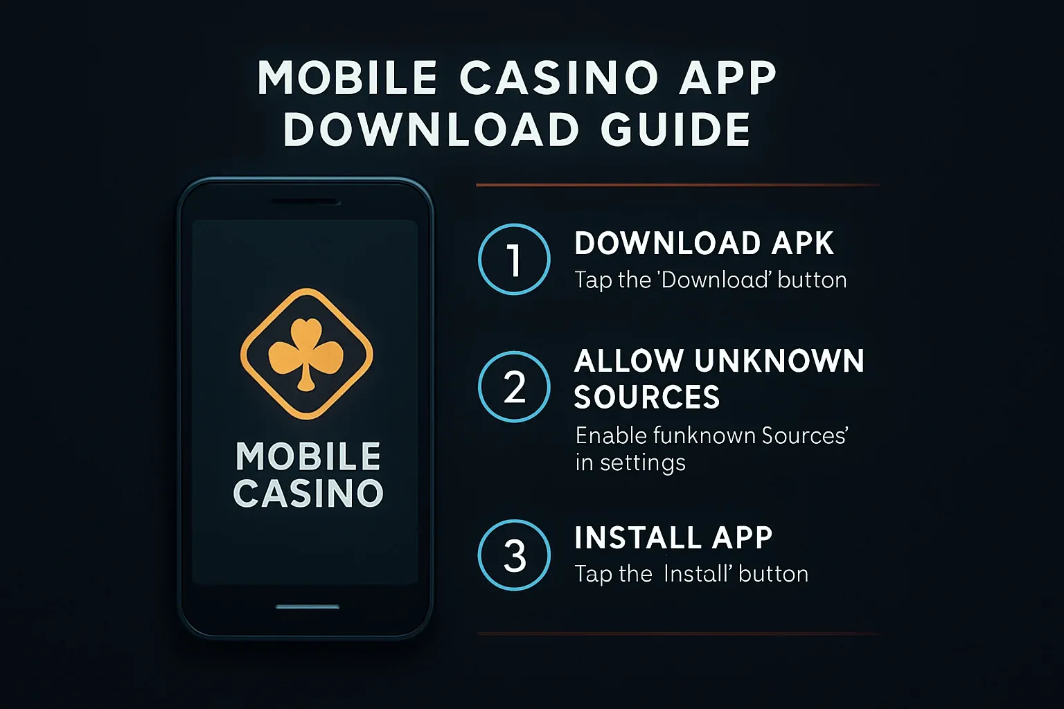 Android phone infographic showing mobile casino app APK installation steps