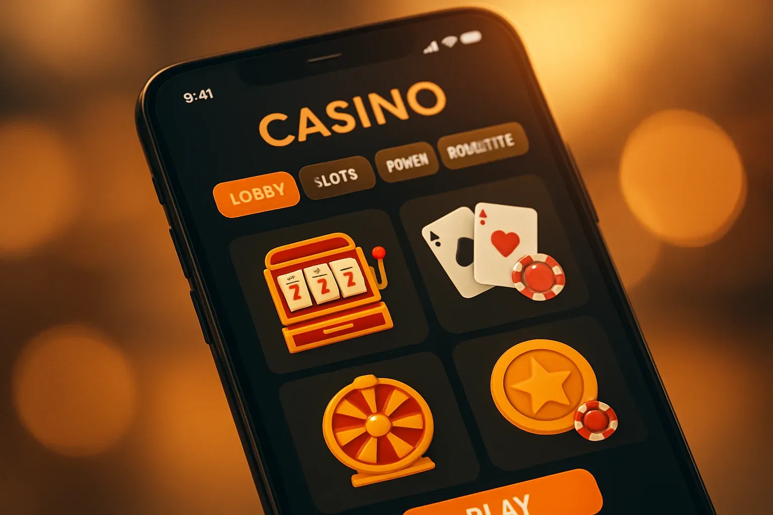 Android smartphone showing casino mobile app game lobby interface