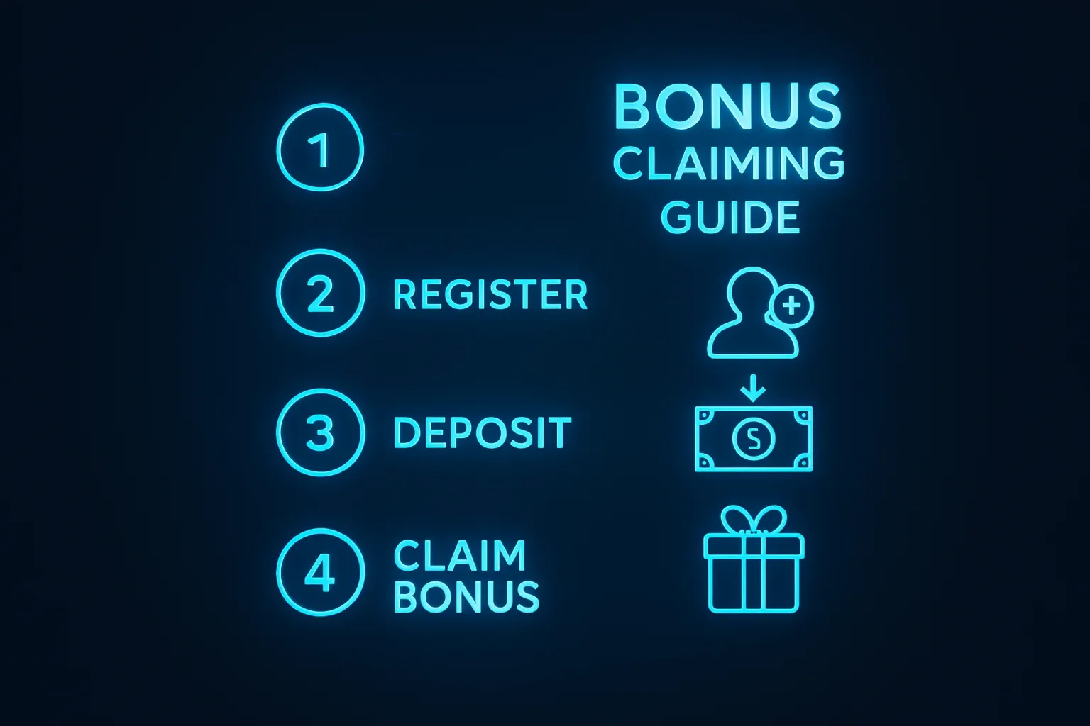 Step-by-step bonus claiming guide infographic with four numbered steps